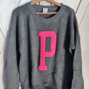 Vintage Victorias Secret Womens Gray PINK P Chunky Knit Sweater M Medium